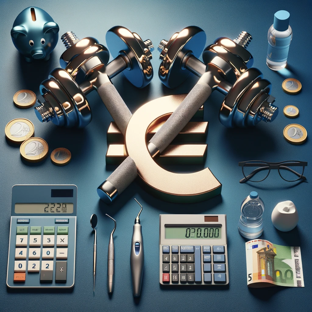 dall·e 2024 04 01 21.37.40 imagine a composition on a deep navy blue background that smartly incorporates fitness and financial planning elements along with personal care. at th